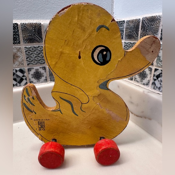 1940’s Fisher Price wood cut out duck #20 antique rare wheeled toy collectible - Picture 2 of 7